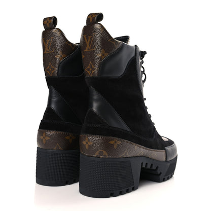 Louis Vuitton Suede Calfskin Monogram Laureate Platform Desert Boots 42 Black 4 of 8