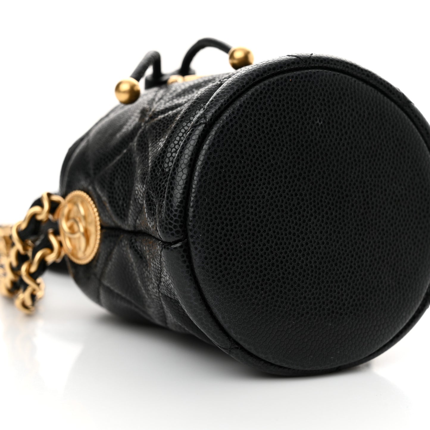 Caviar Quilted Twist Your Buttons Micro Bucket Bag Black