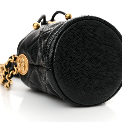Chanel Caviar Quilted Twist Your Buttons Micro Bucket Bag Black 9 of 11