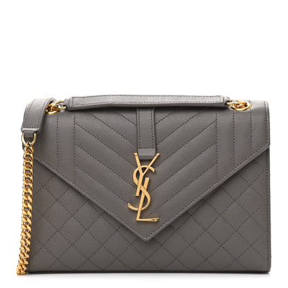 Saint Laurent Grain De Poudre Textured Mixed Matelasse Medium Triquilt Monogram Satchel Fog 1 of 11