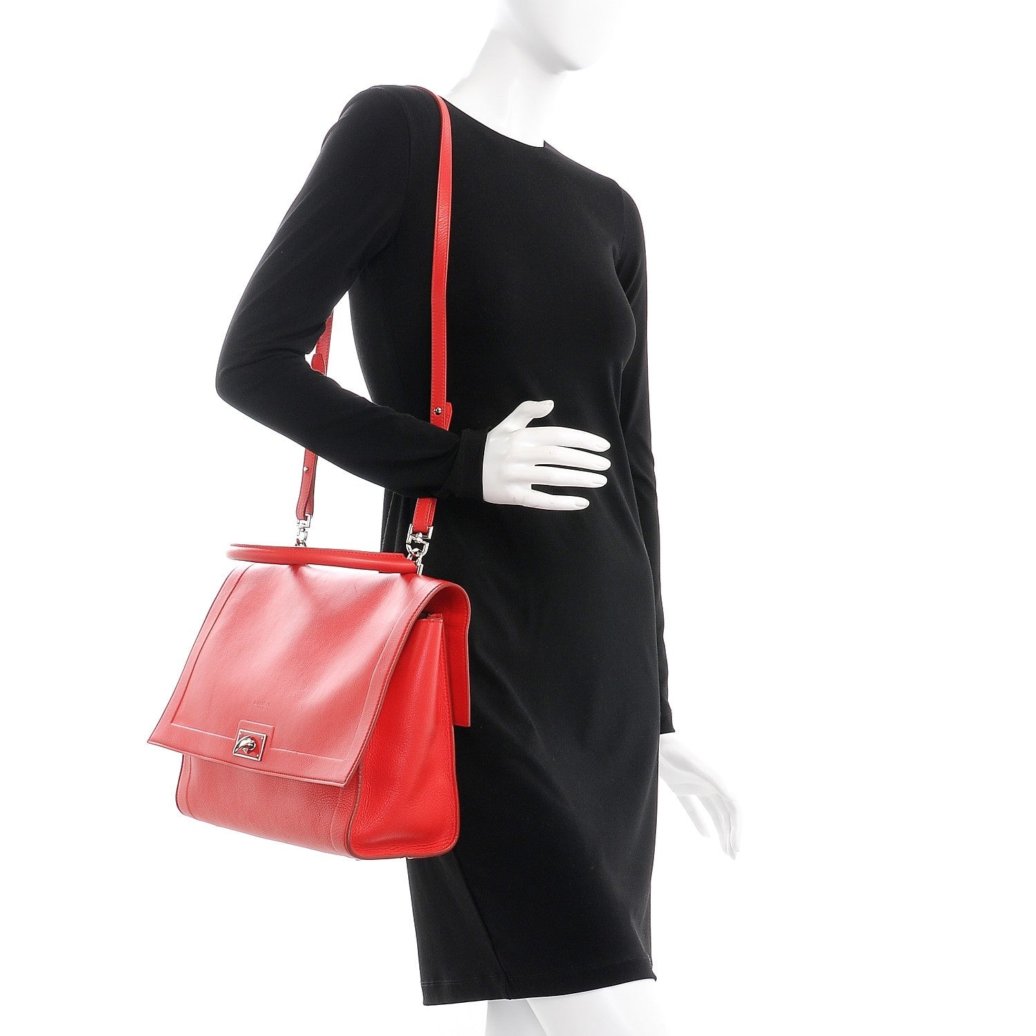Givenchy Grained Calfskin Medium Shark Lock Satchel Red 2 of 10