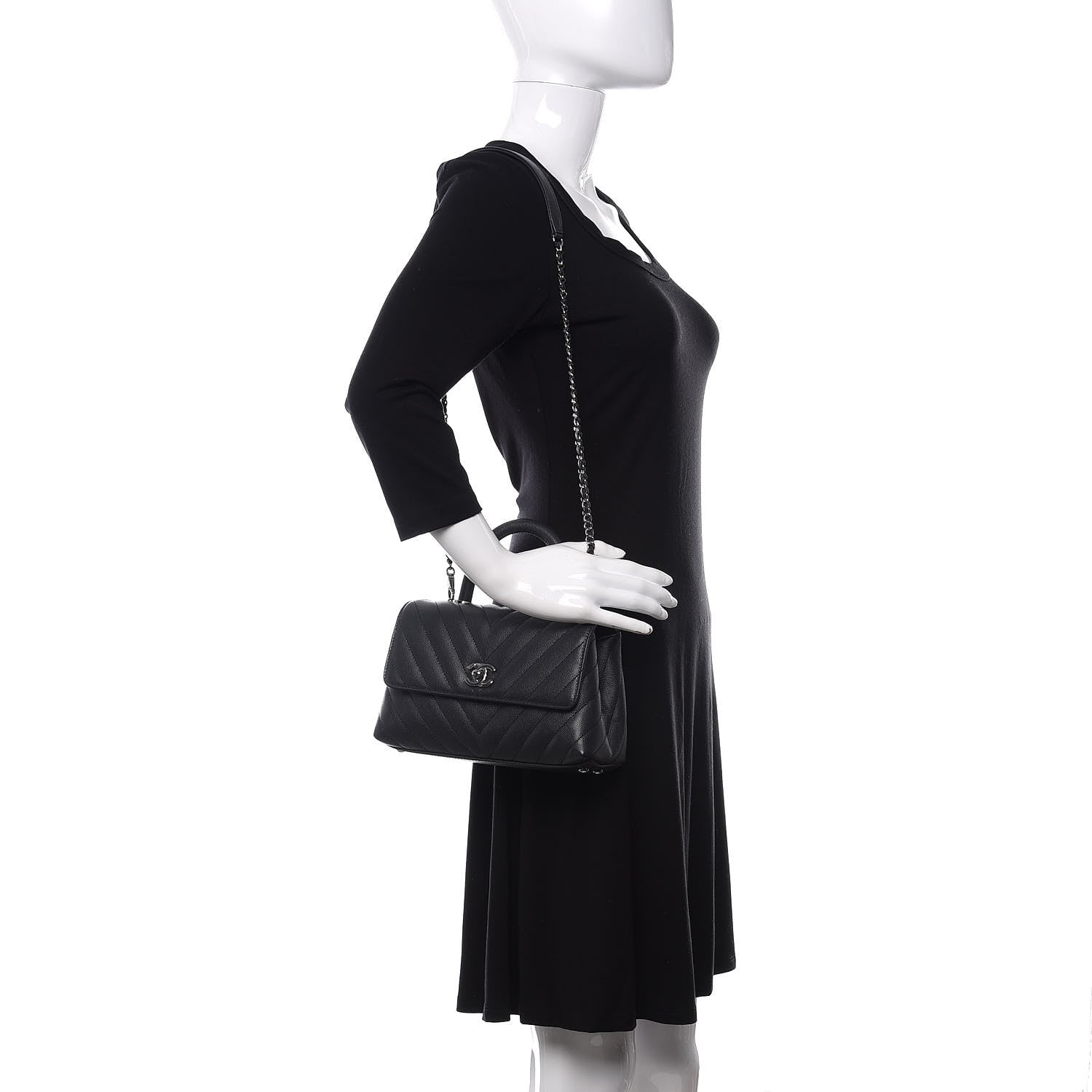Chanel Caviar Chevron Quilted Mini Coco Handle Flap Dark Grey 2 of 12