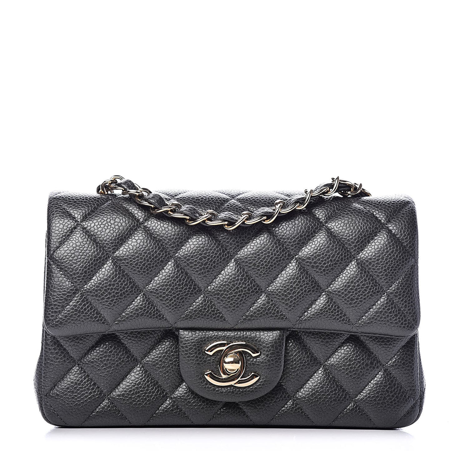 Caviar Quilted Mini Rectangular Flap Dark Grey