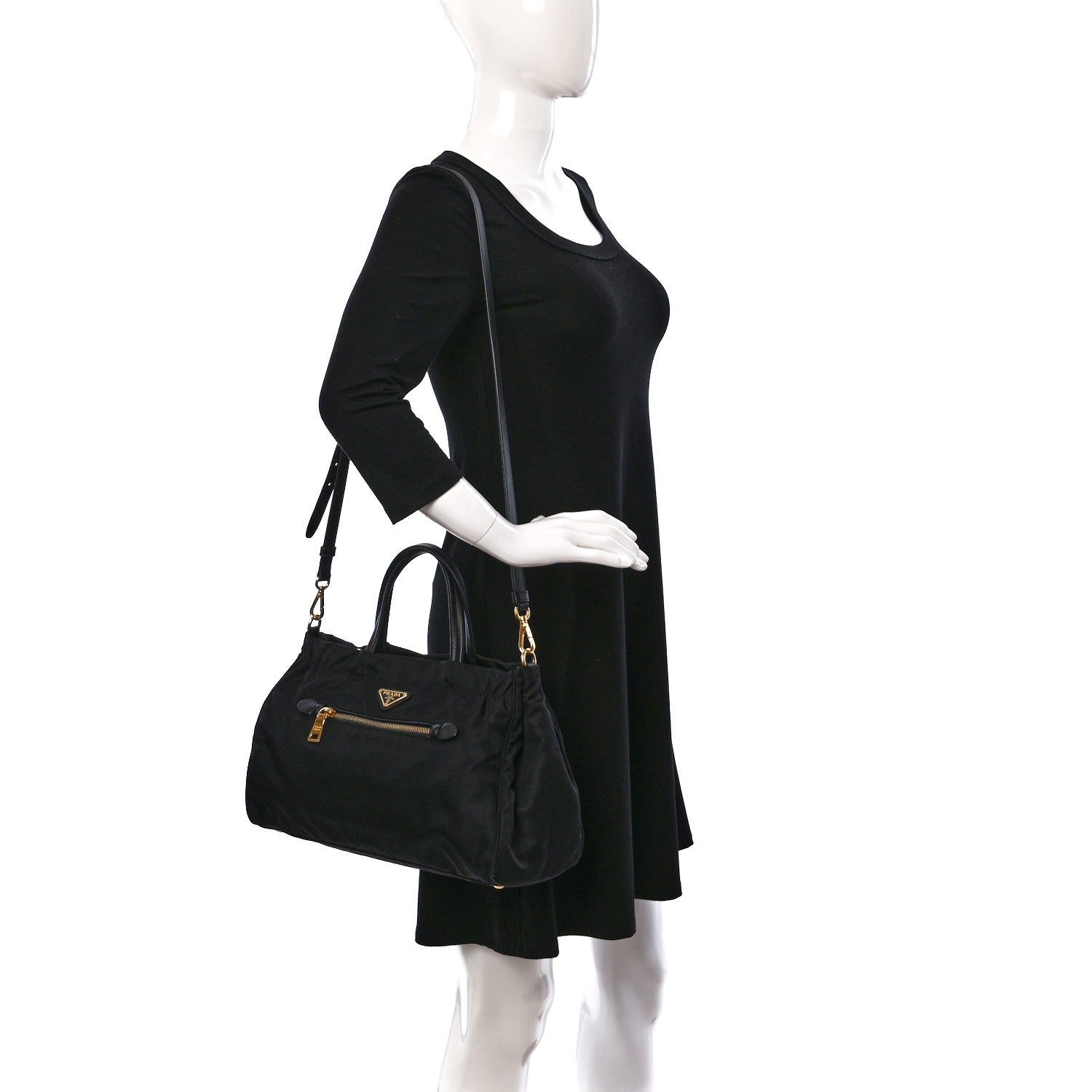 Prada Tessuto Nylon Saffiano Shopping Tote Black 2 of 9