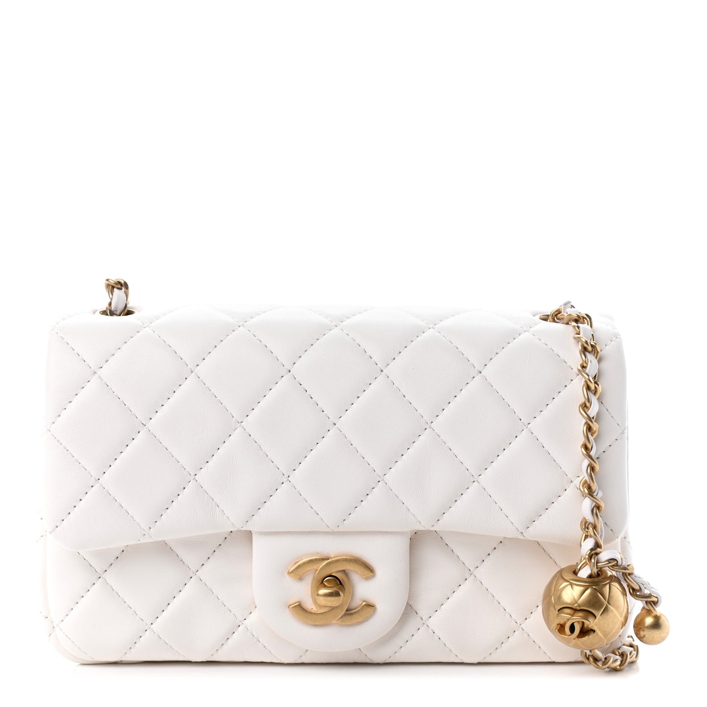 Lambskin Quilted Mini Rectangular Pearl Crush Flap White