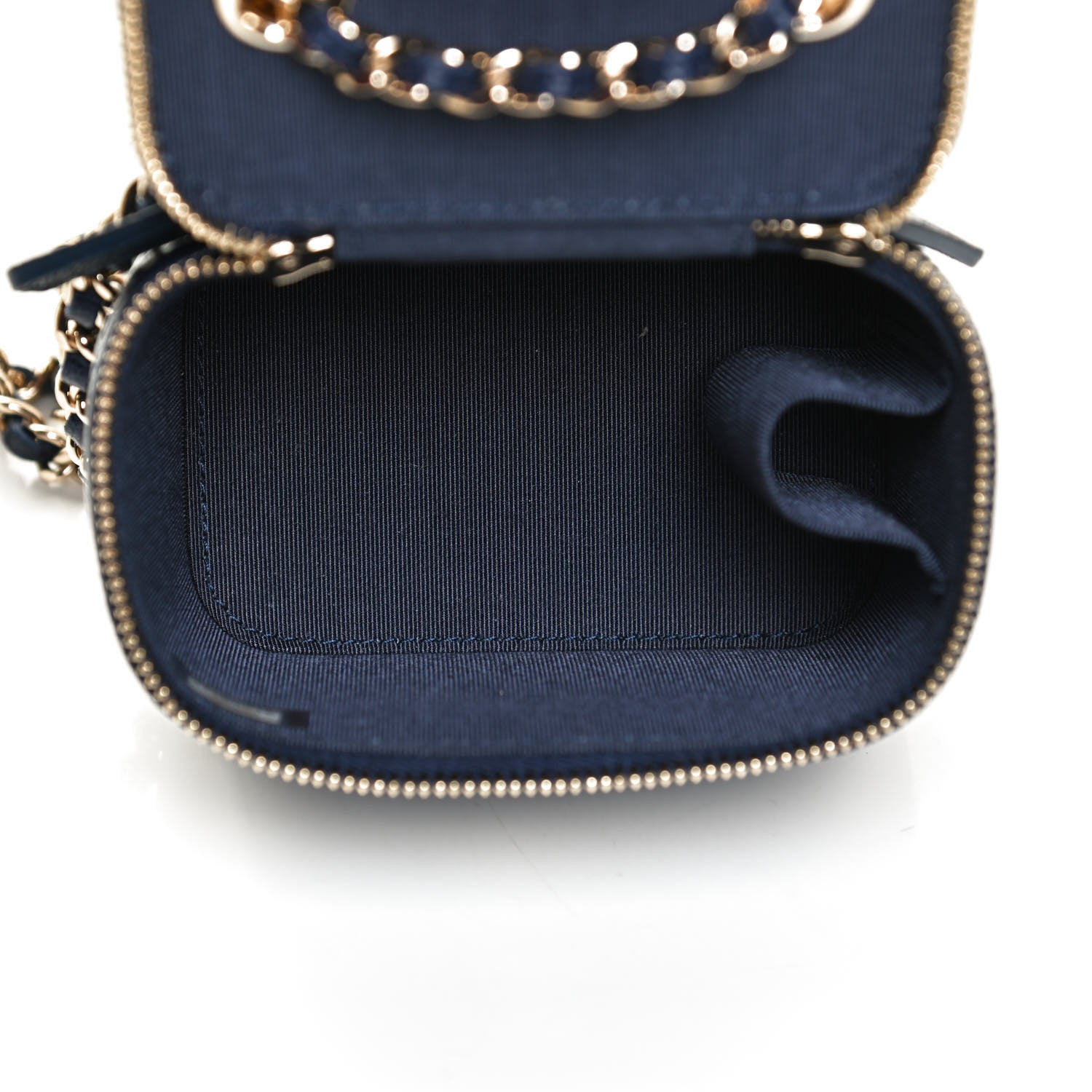 Chanel Caviar Quilted Mini Vanity Case With Chain Navy Blue 5 of 13