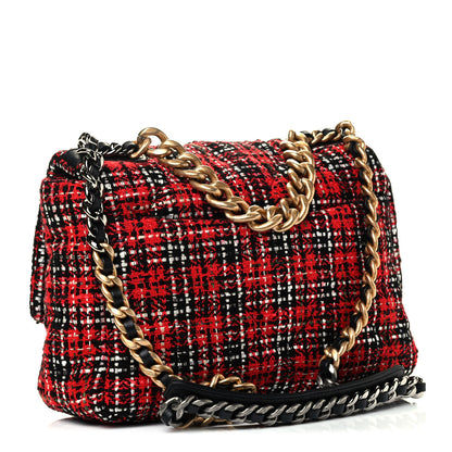 Chanel Tweed Quilted Large Chanel 19 Flap Red Black Silver Green 2 of 6