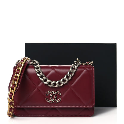 Chanel Lambskin Quilted Chanel 19 Wallet On Chain WOC Burgundy 12 of 12