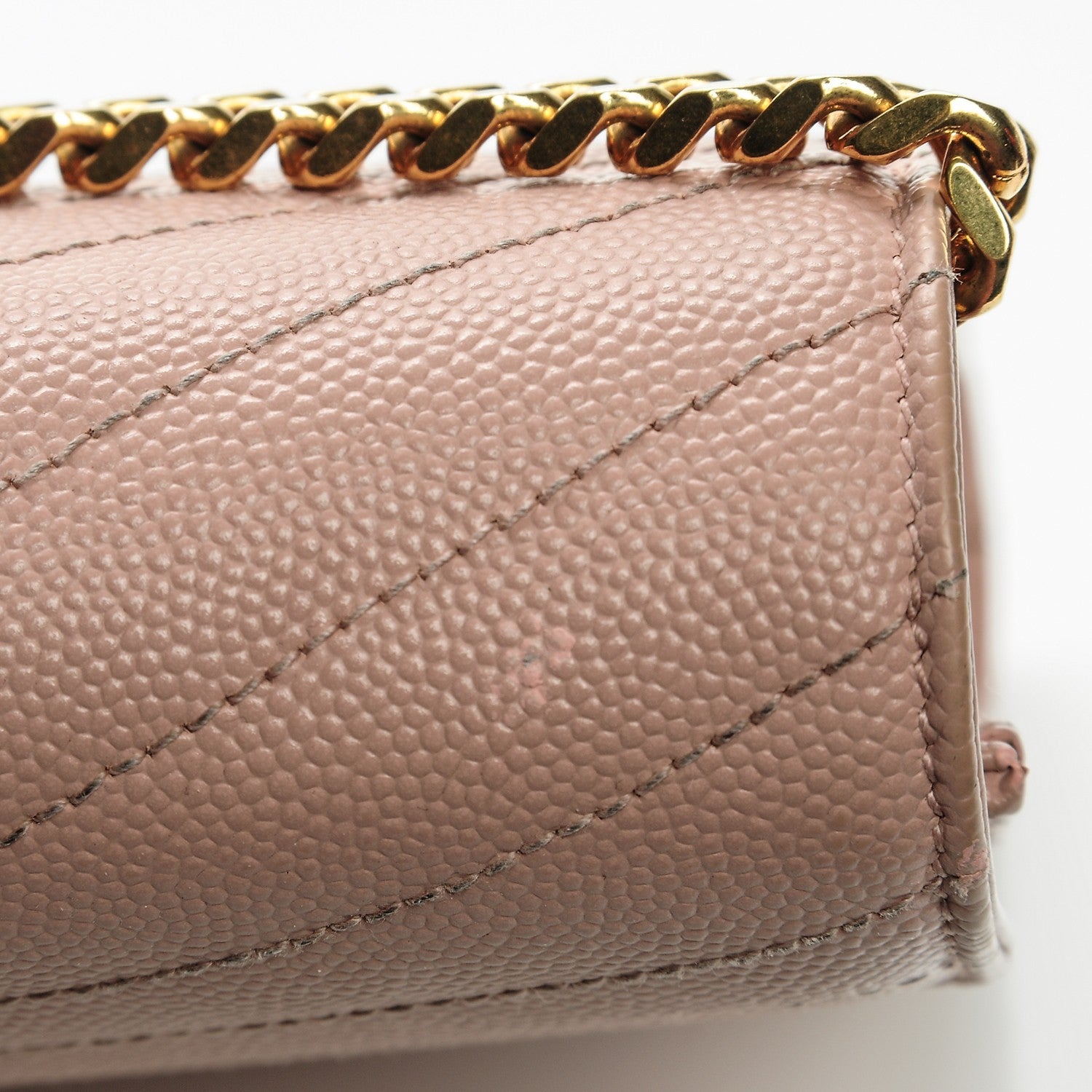 Saint Laurent Grain De Poudre Matelasse Chevron Monogram Chain Wallet Pale Pink 14 of 15