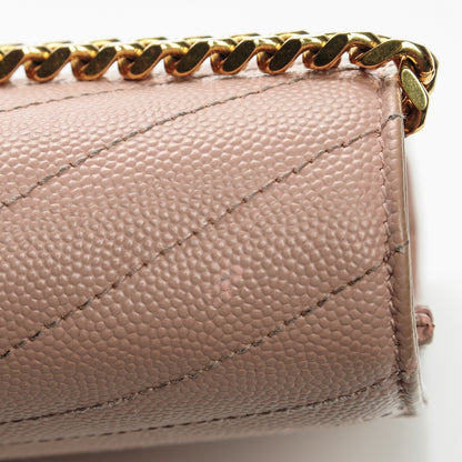 Saint Laurent Grain De Poudre Matelasse Chevron Monogram Chain Wallet Pale Pink 14 of 15