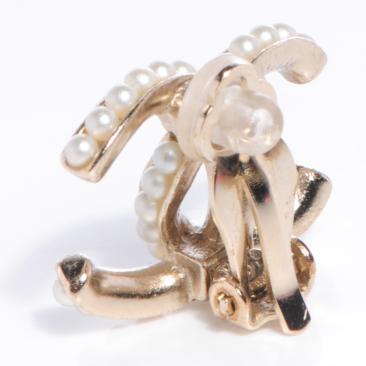 Chanel CC Pearl Clip On Earrings Light Gold 3 of 6