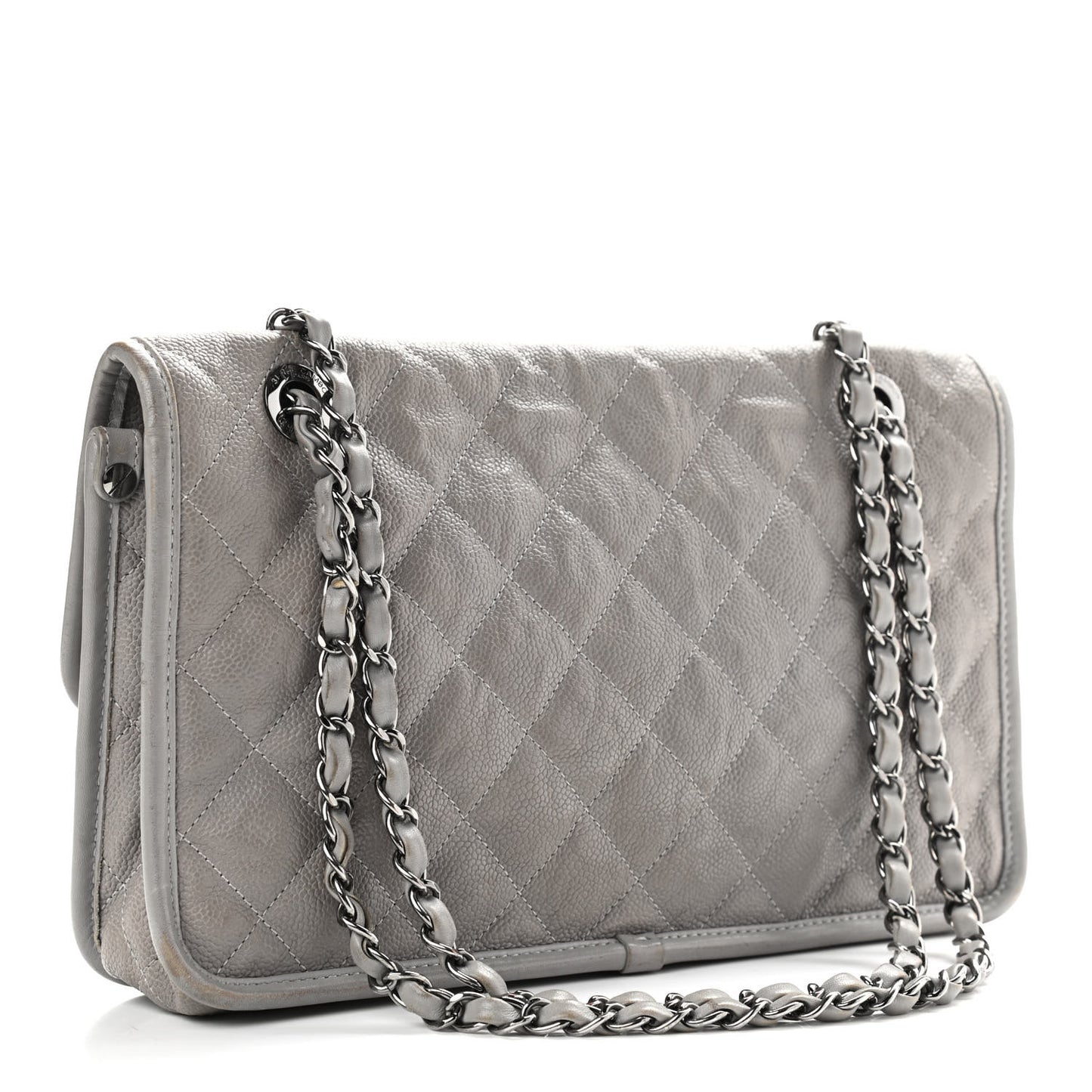 Caviar Quilted Medium French Riviera Flap Light Grey