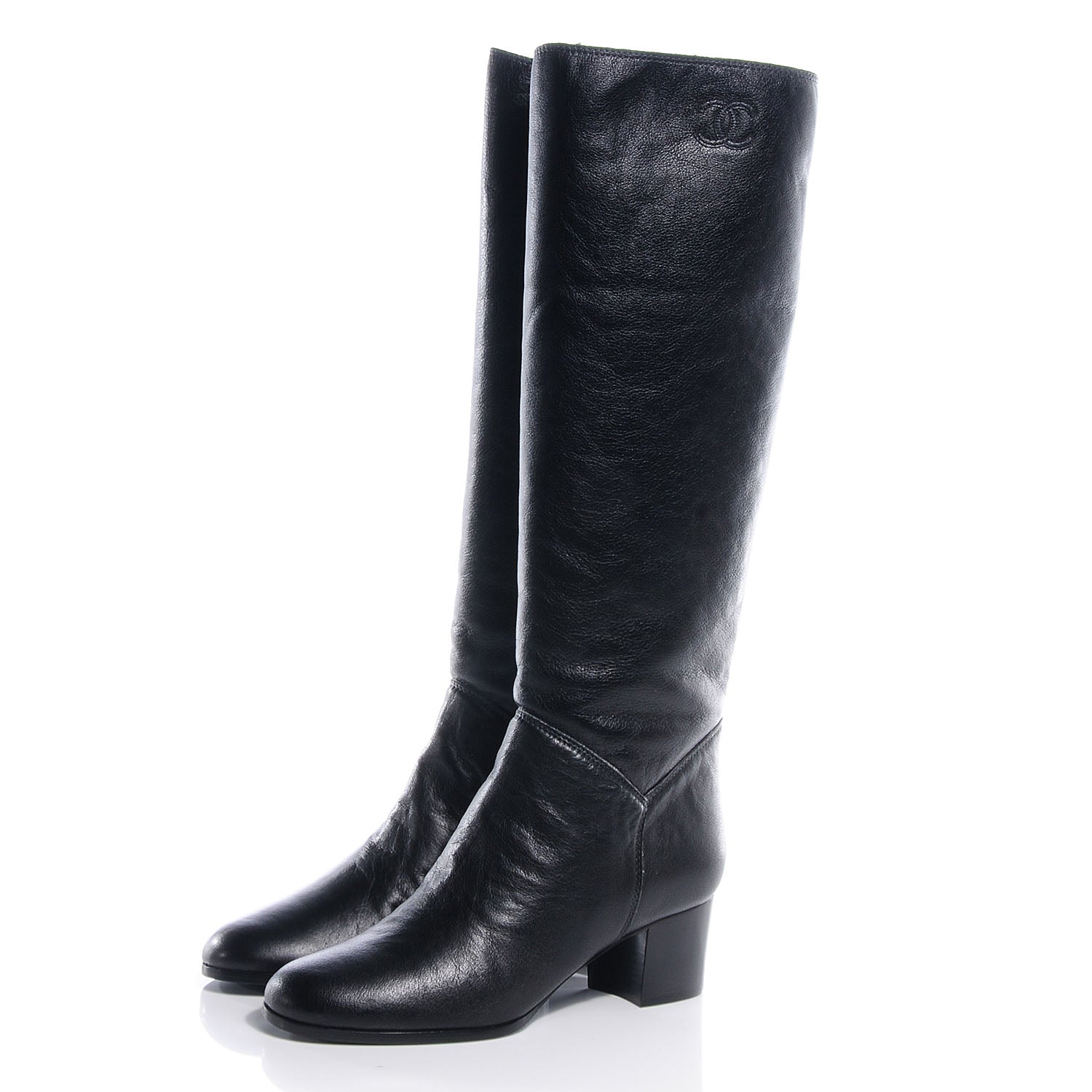 Chanel CC Leather Knee High Riding Boots 9.5 Black 3 of 8