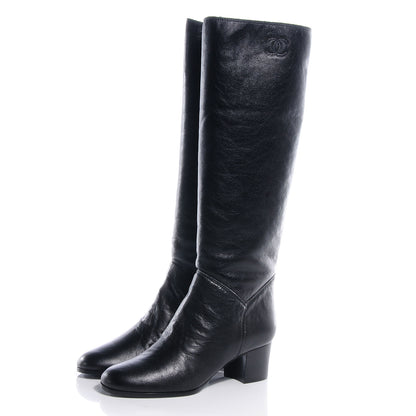 Chanel CC Leather Knee High Riding Boots 9.5 Black 3 of 8
