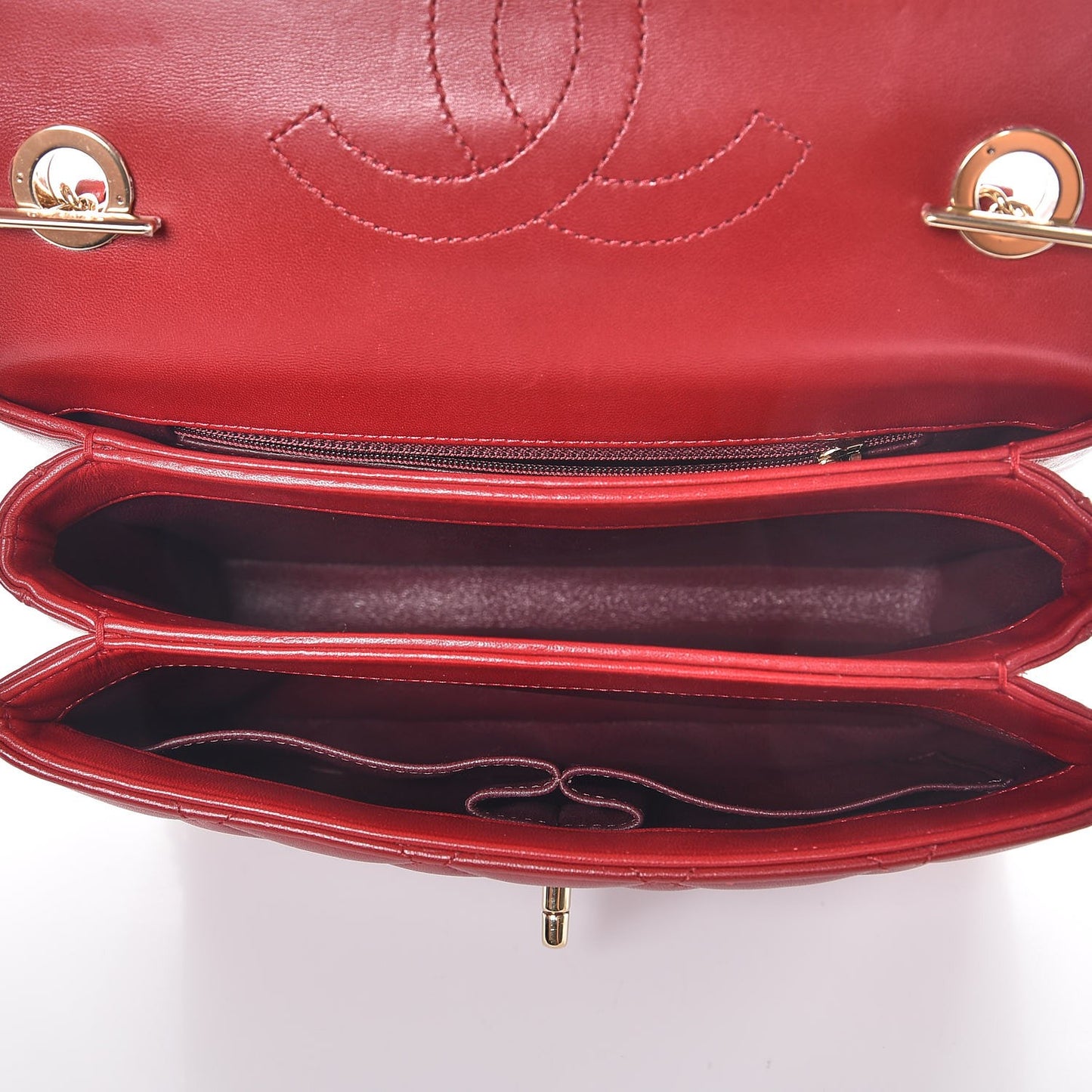 Lambskin Quilted Small Trendy CC Dual Handle Bag Red