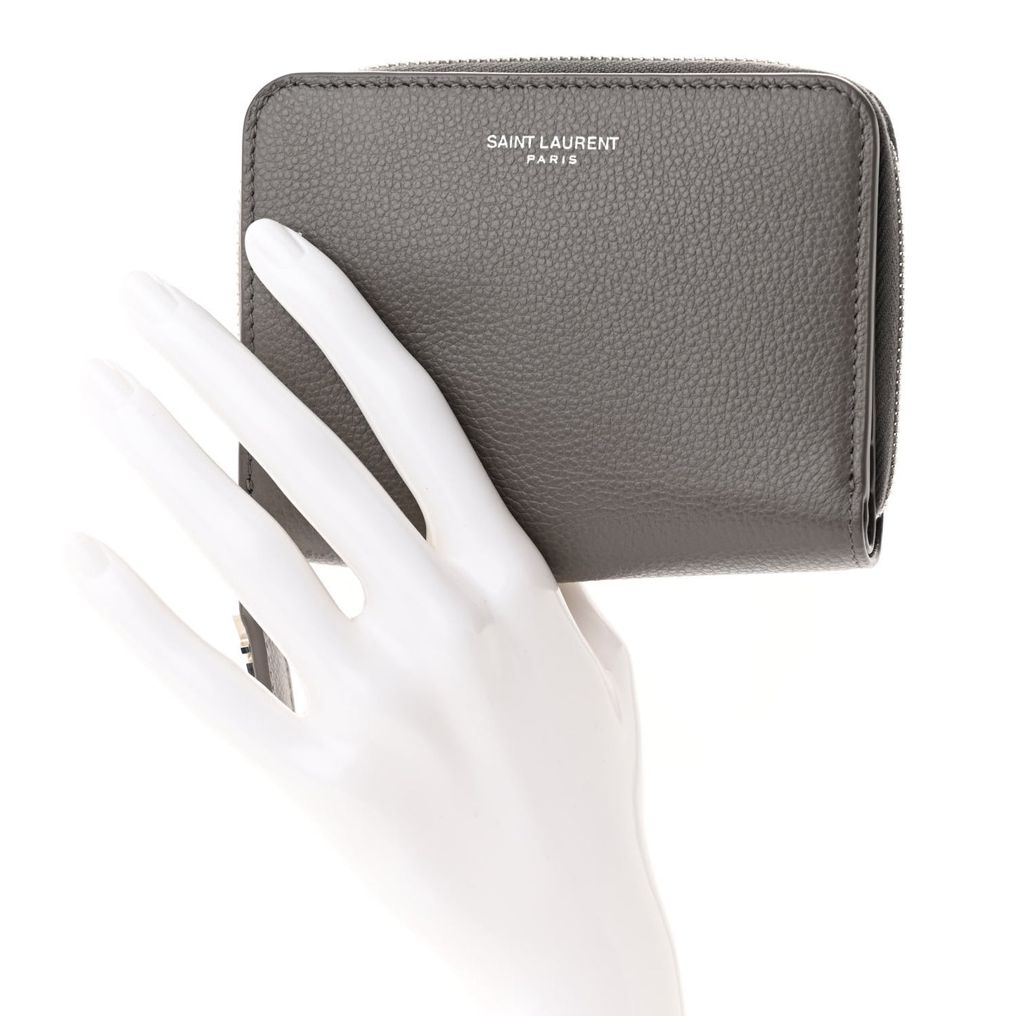 Grained Calfskin Rive Gauche Compact Zip Around Wallet Fog