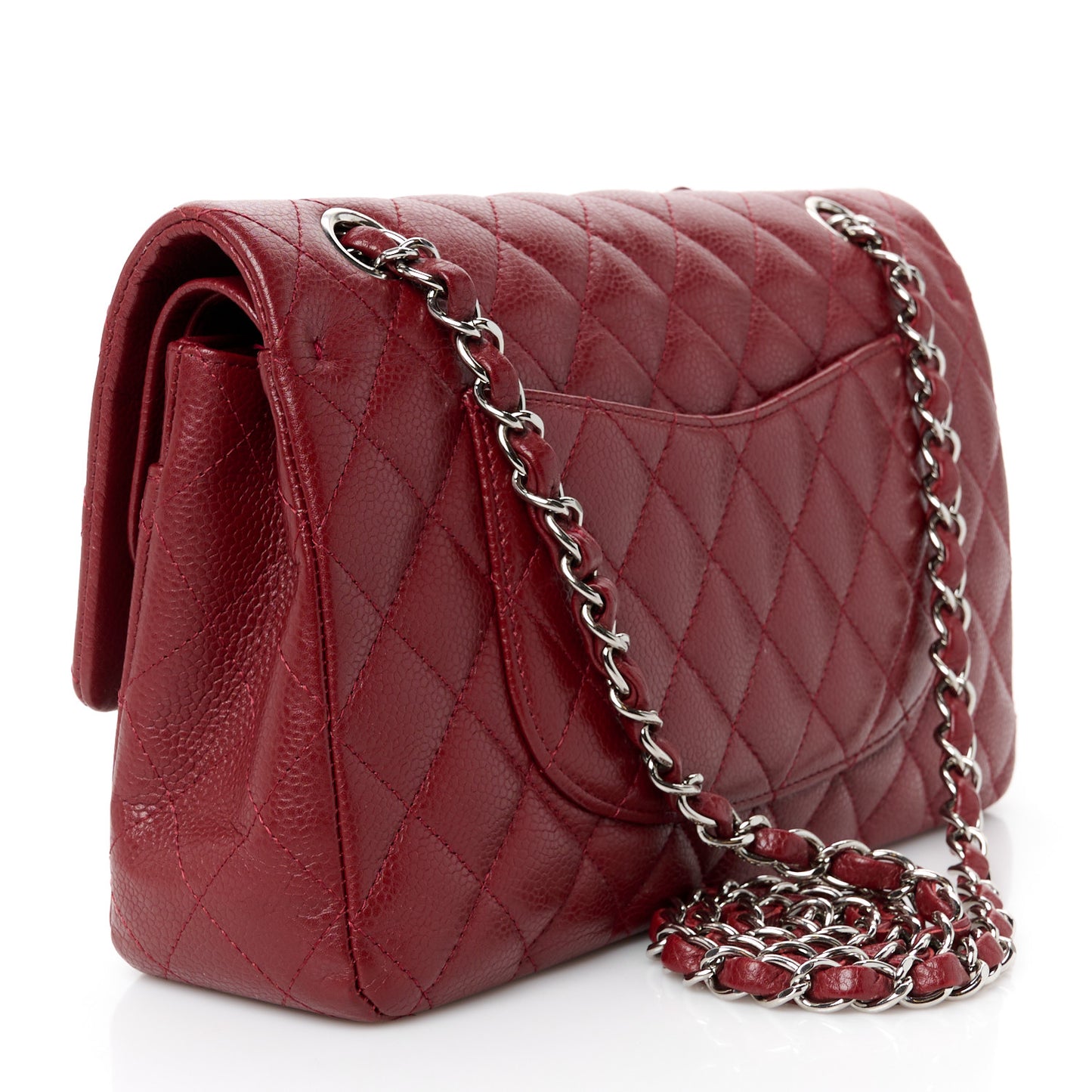 Caviar Quilted Medium Double Flap Red