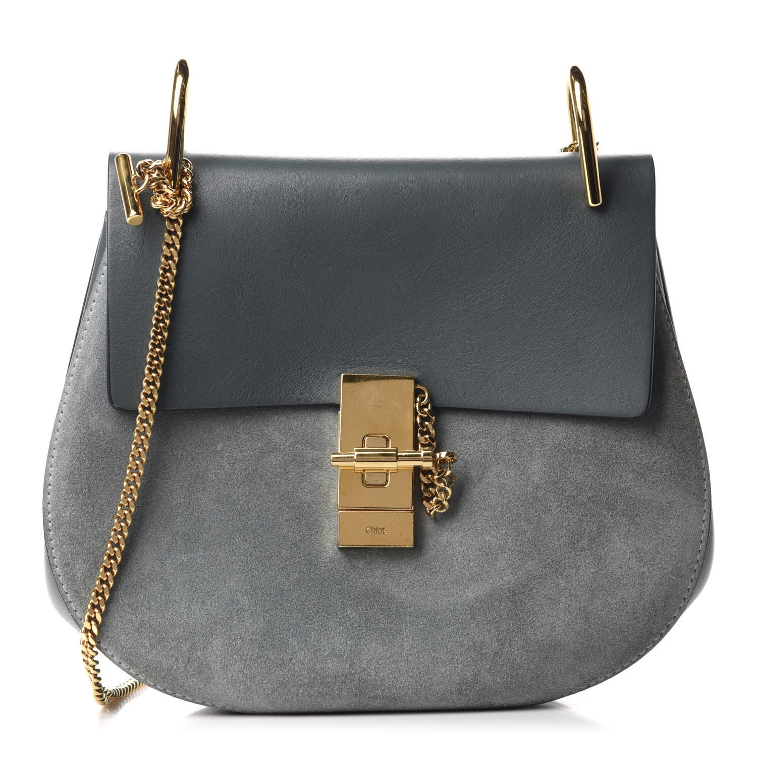Chloe Suede Smooth Calfskin Drew Shoulder Bag Cloudy Blue 1 of 9