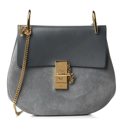 Chloe Suede Smooth Calfskin Drew Shoulder Bag Cloudy Blue 1 of 9