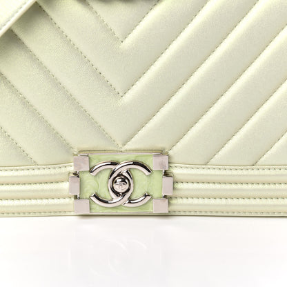 Chanel Iridescent Lambskin Chevron Quilted Medium Boy Flap Green 10 of 11