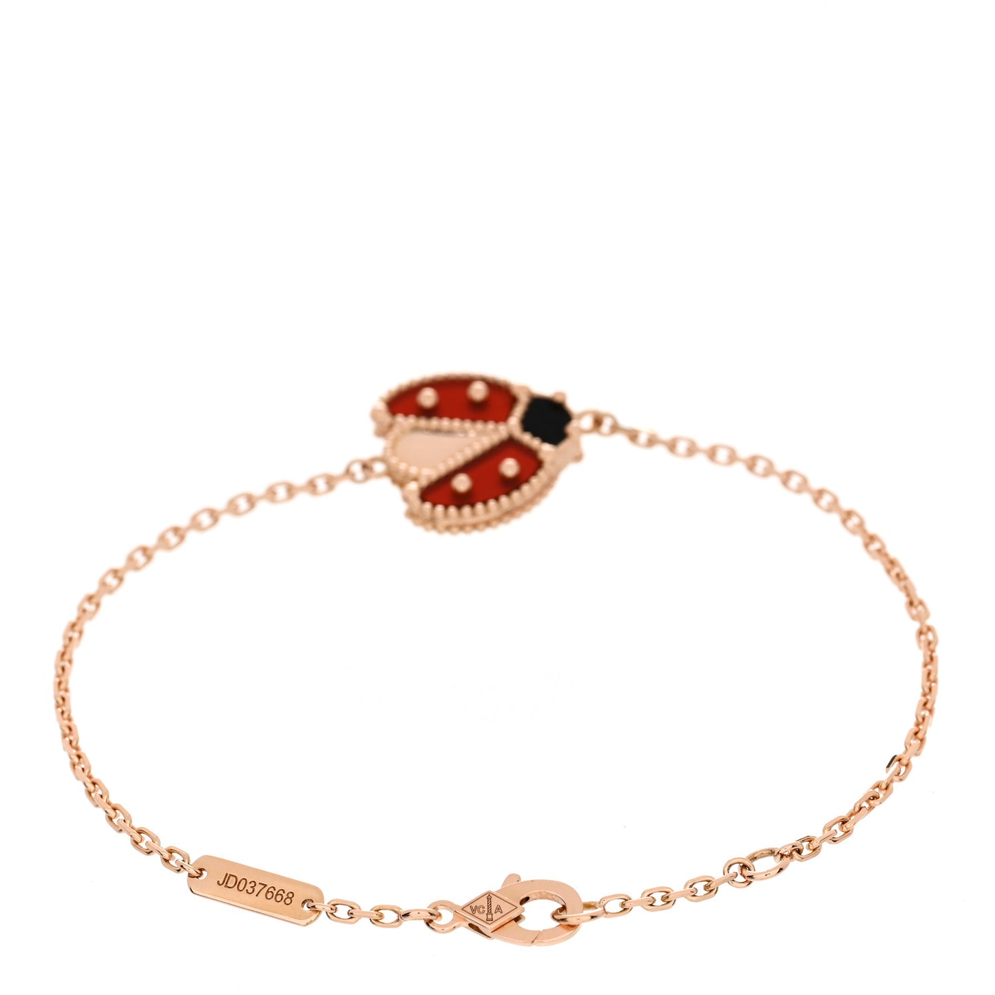 18K Rose Gold Carnelian Onyx Lucky Spring Open Wing Lady Bug Bracelet