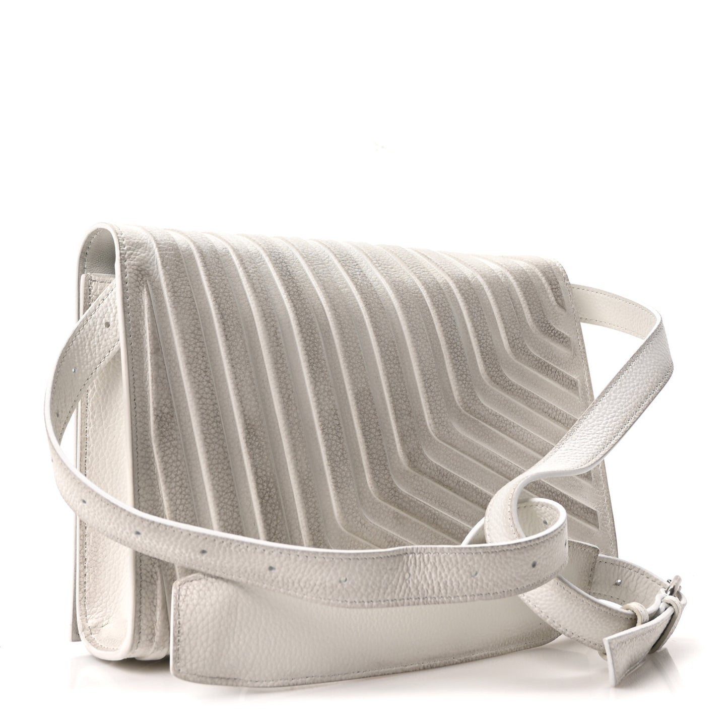 Distressed Grained Calfskin Embossed Car Flap Bag White