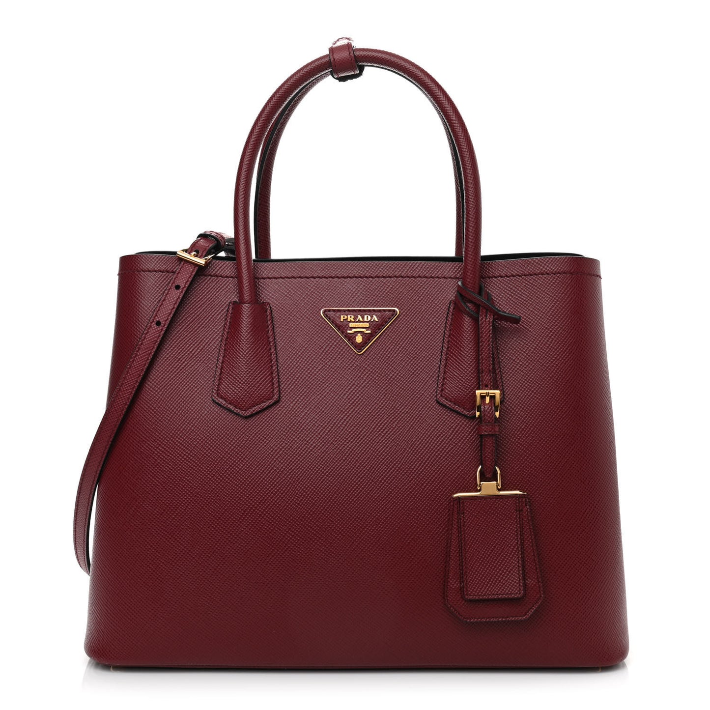 Saffiano Cuir Medium Double Bag Cerise Black