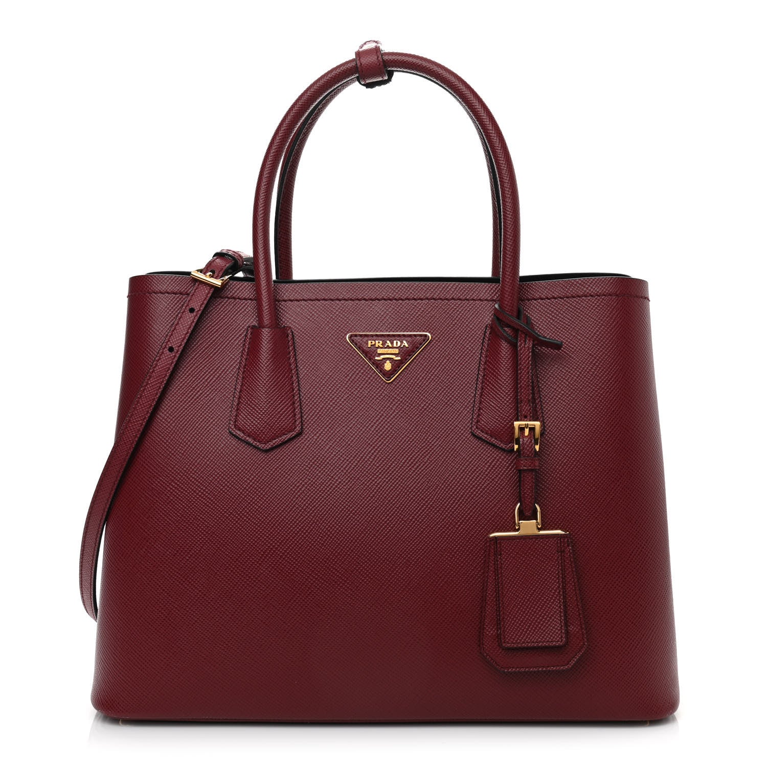 Prada Saffiano Cuir Medium Double Bag Cerise Black 1 of 11