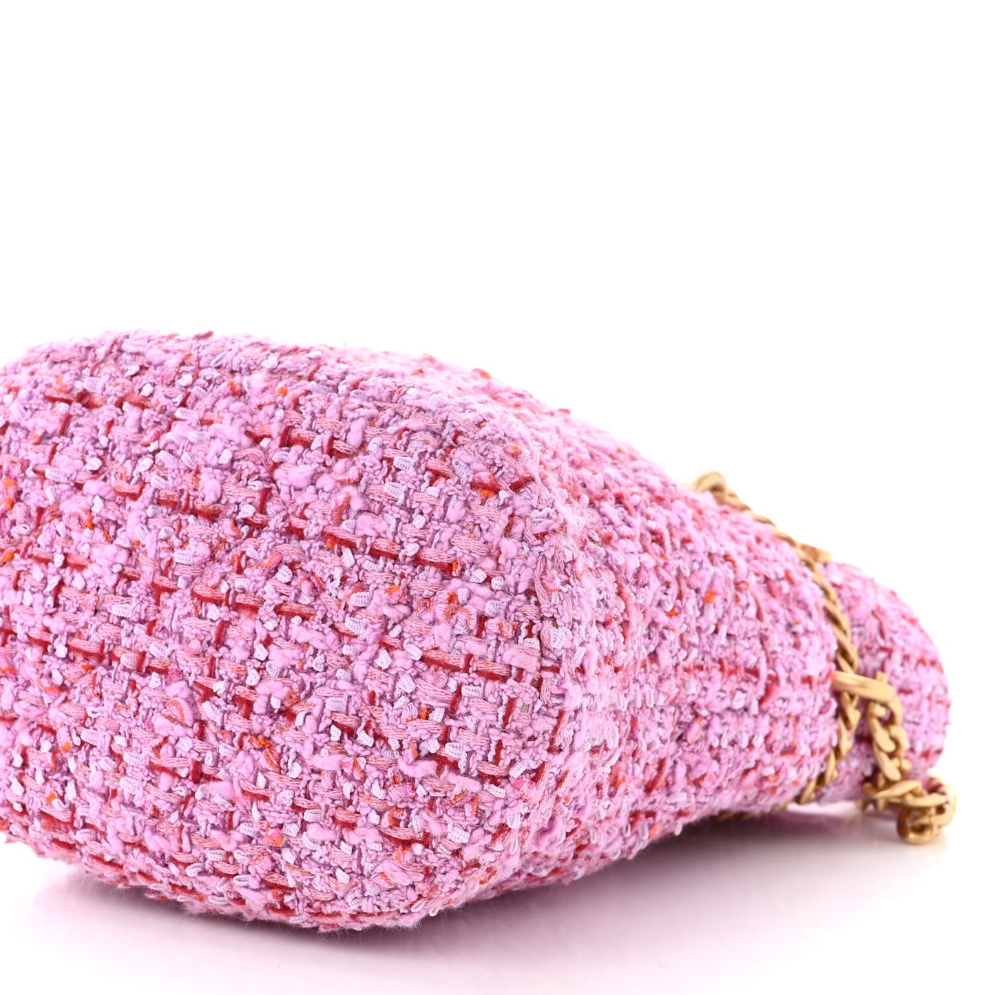 Tweed Enamel Quilted Pending CC Bucket Drawstring Bag Light Purple Pink Red