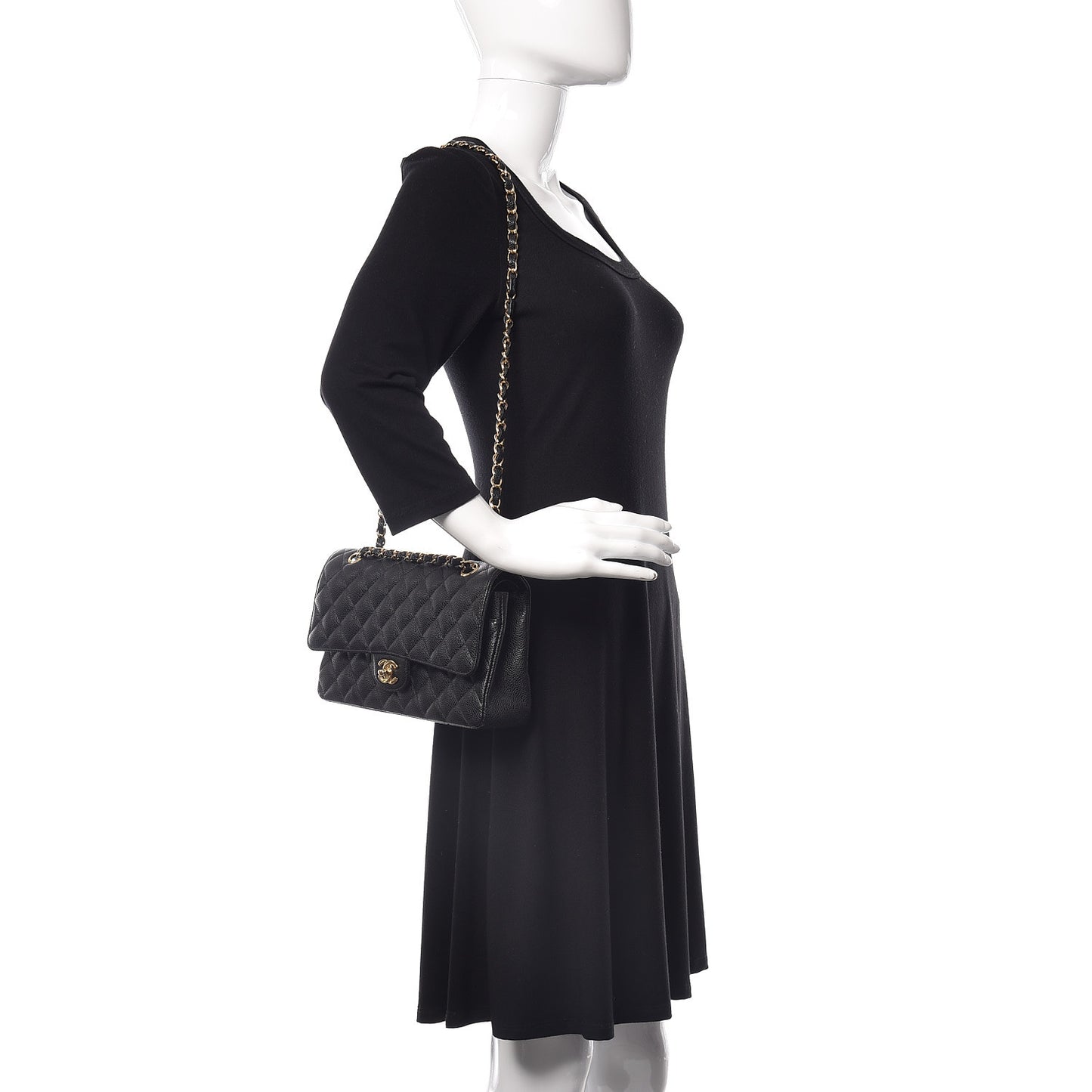 Caviar Quilted Medium Double Flap Black