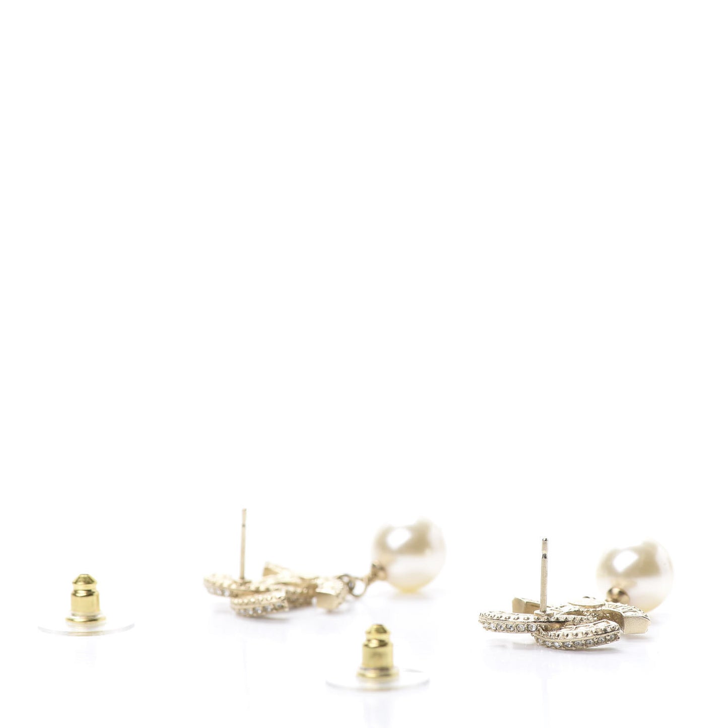 Crystal Pearl CC Drop Earrings Gold