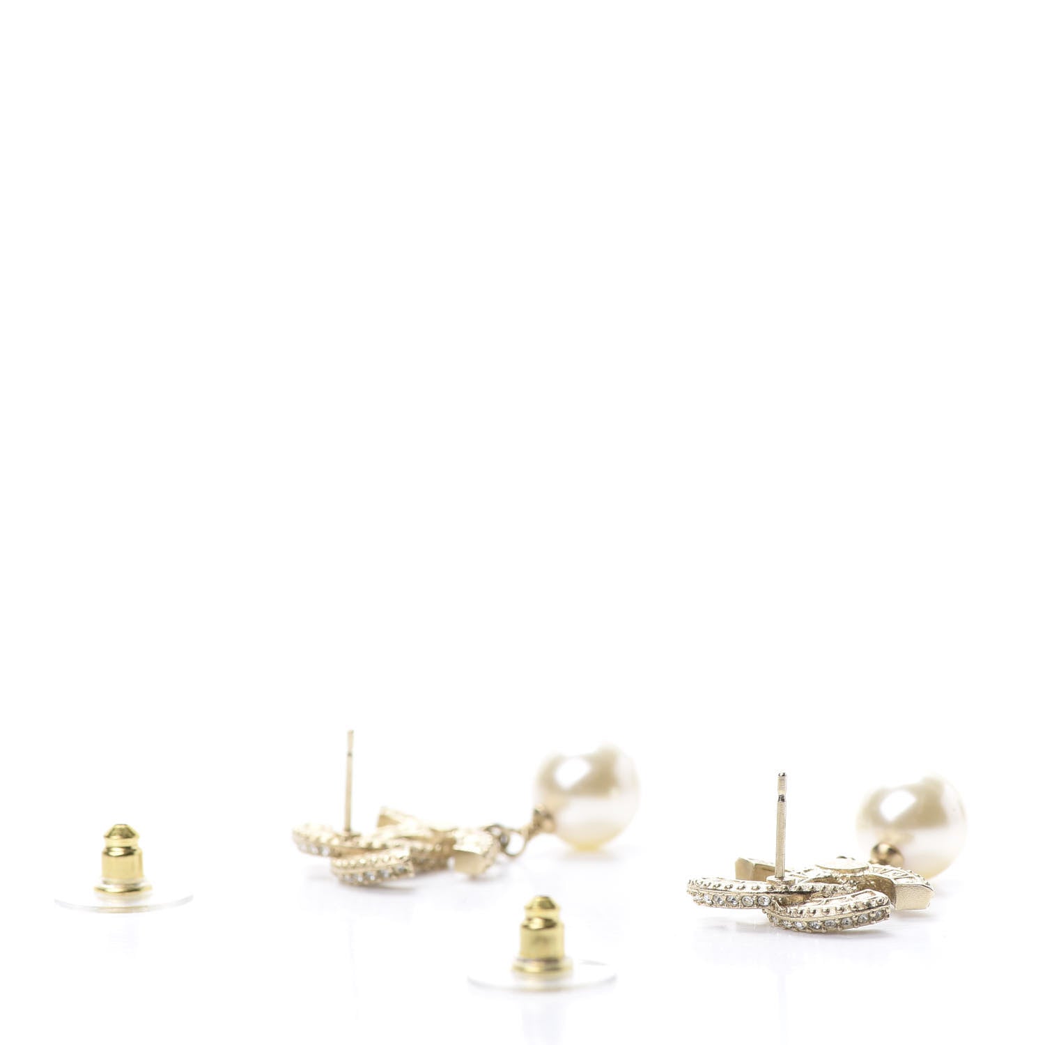 Chanel Crystal Pearl CC Drop Earrings Gold 3 of 5