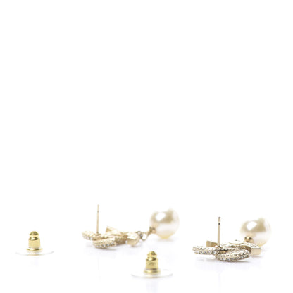 Chanel Crystal Pearl CC Drop Earrings Gold 3 of 5