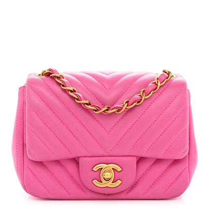 Chanel Lambskin Chevron Quilted Mini Square Flap Fuchsia 1 of 14