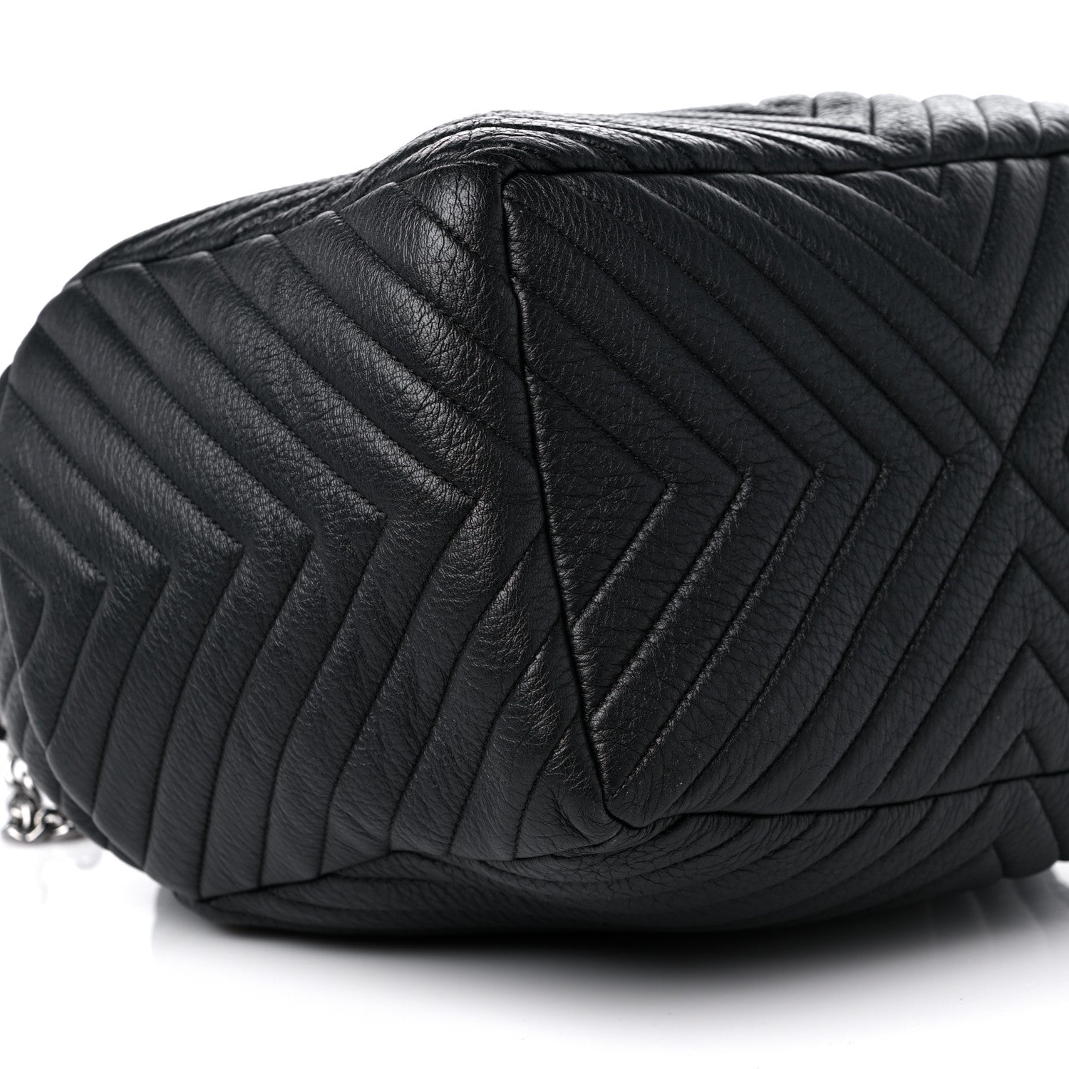 Chanel Deerskin Chevron Large CC Chain Bucket Drawstring Bag Black 8 of 11