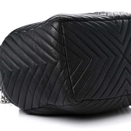 Chanel Deerskin Chevron Large CC Chain Bucket Drawstring Bag Black 8 of 11