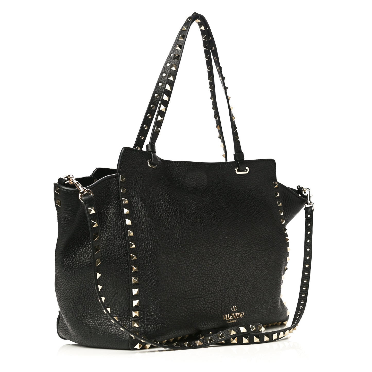 Pebbled Calfskin Medium Rockstud Tote Black