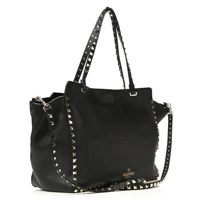 Valentino Garavani Pebbled Calfskin Medium Rockstud Tote Black 3 of 10