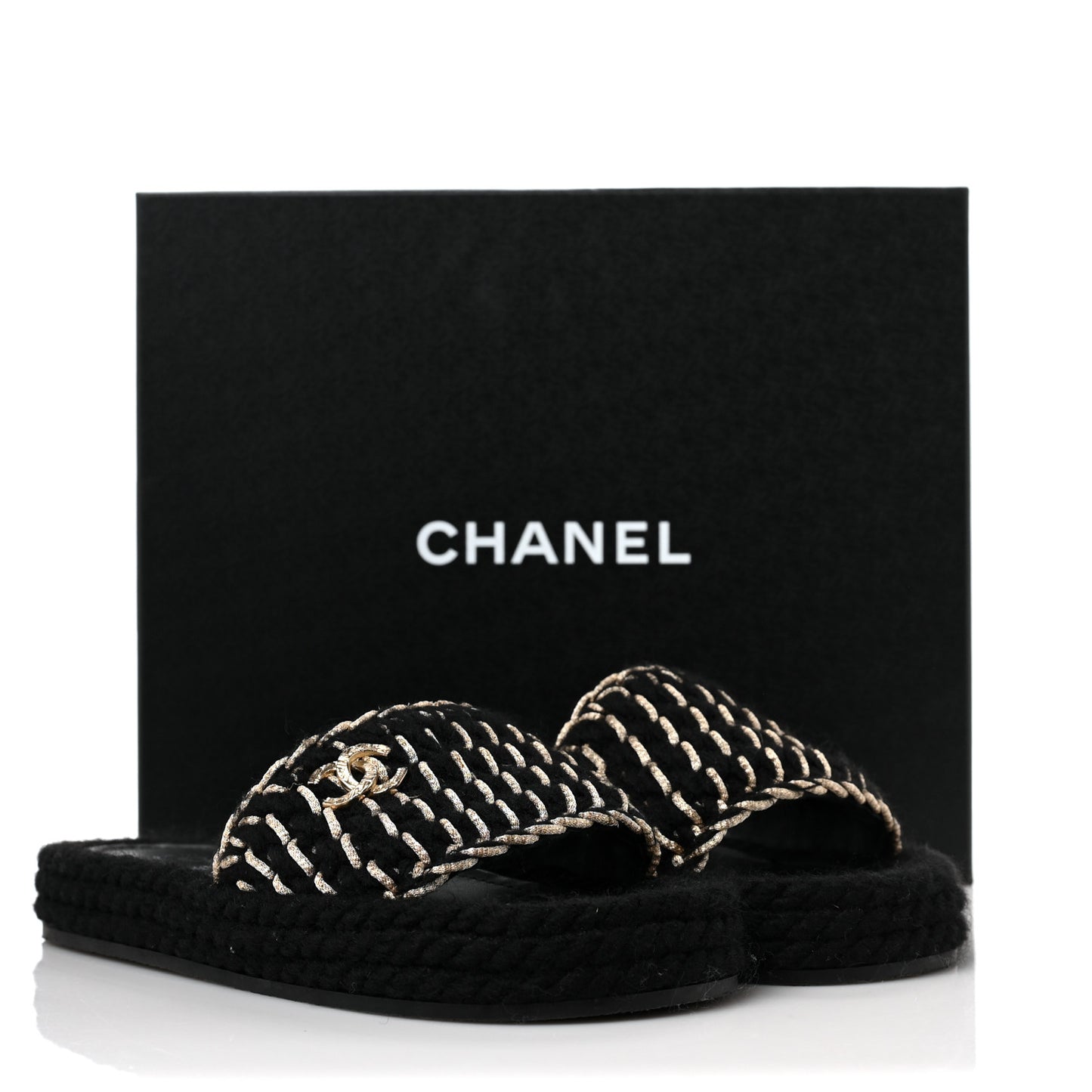Braided Knit CC Mules 36 Black Gold
