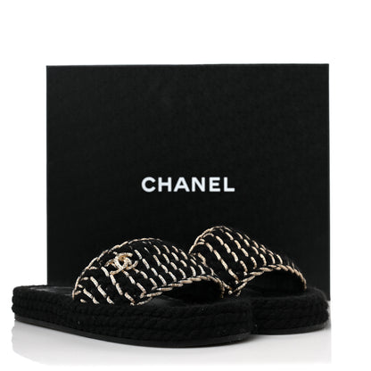 Chanel Braided Knit CC Mules 36 Black Gold 8 of 9