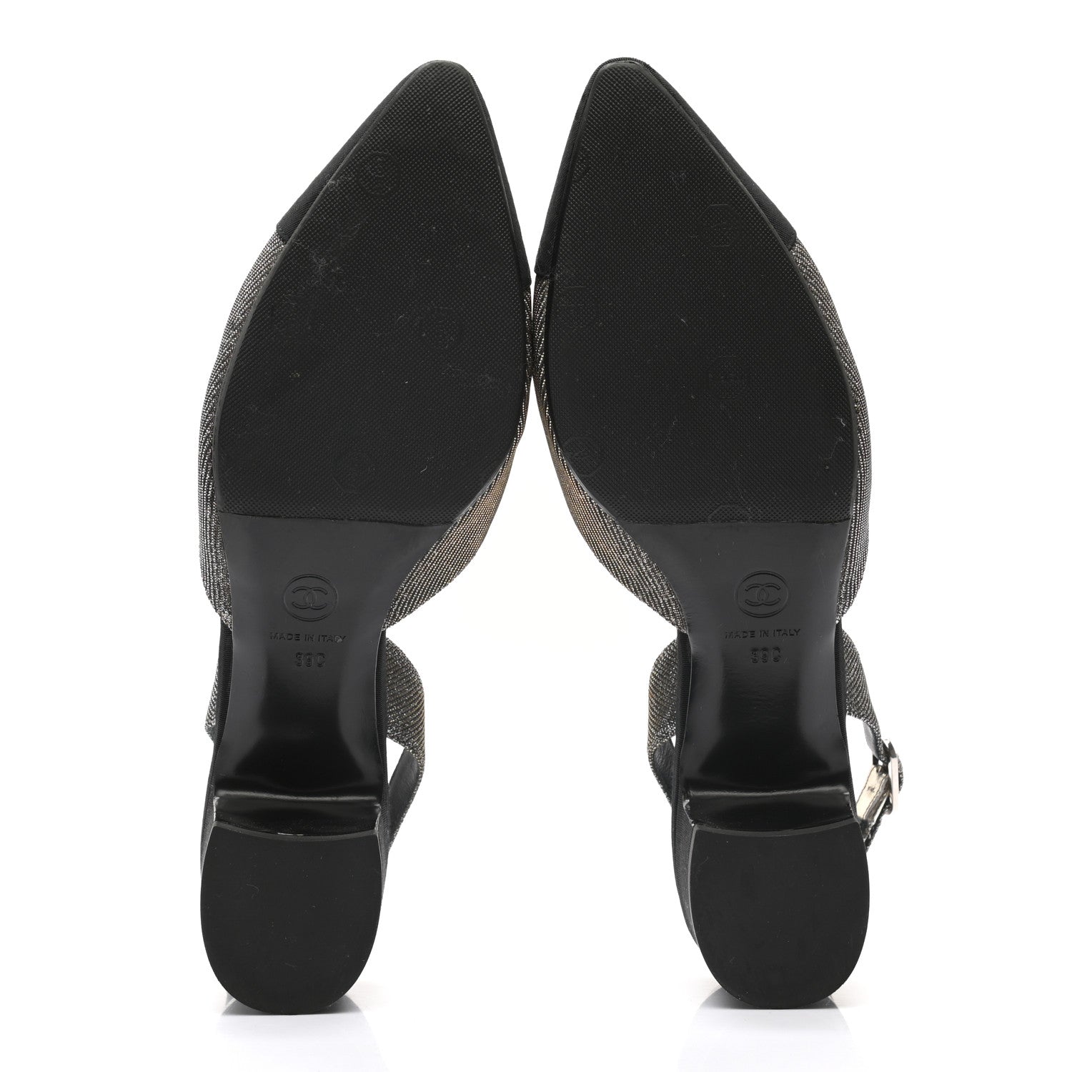 Chanel Glitter Grosgrain Cap Toe CC Slingback Pumps 39 Gold Black 5 of 8