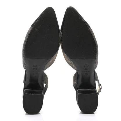 Chanel Glitter Grosgrain Cap Toe CC Slingback Pumps 39 Gold Black 5 of 8