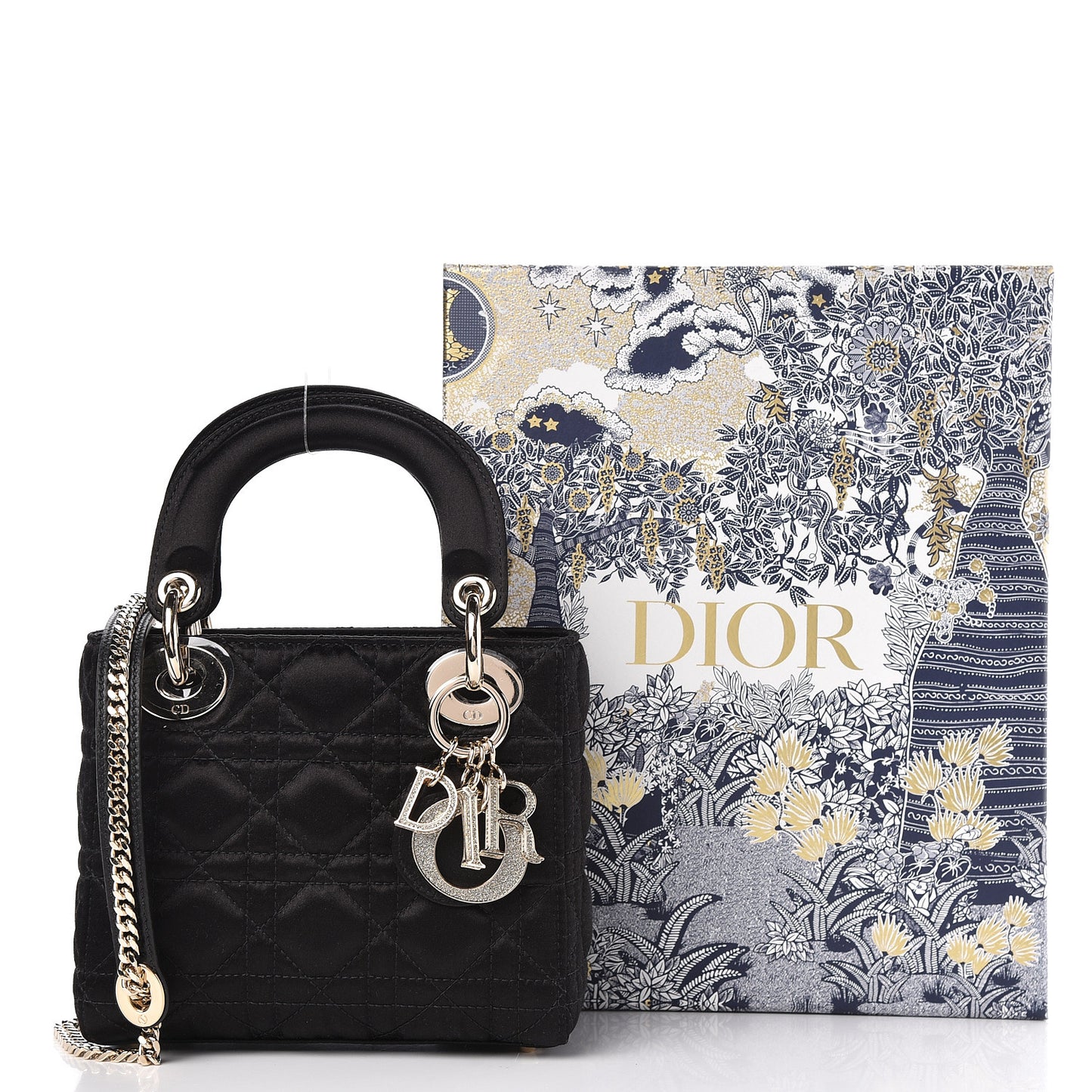 Satin Swarovski Crystal Cannage Mini Lady Dior Black