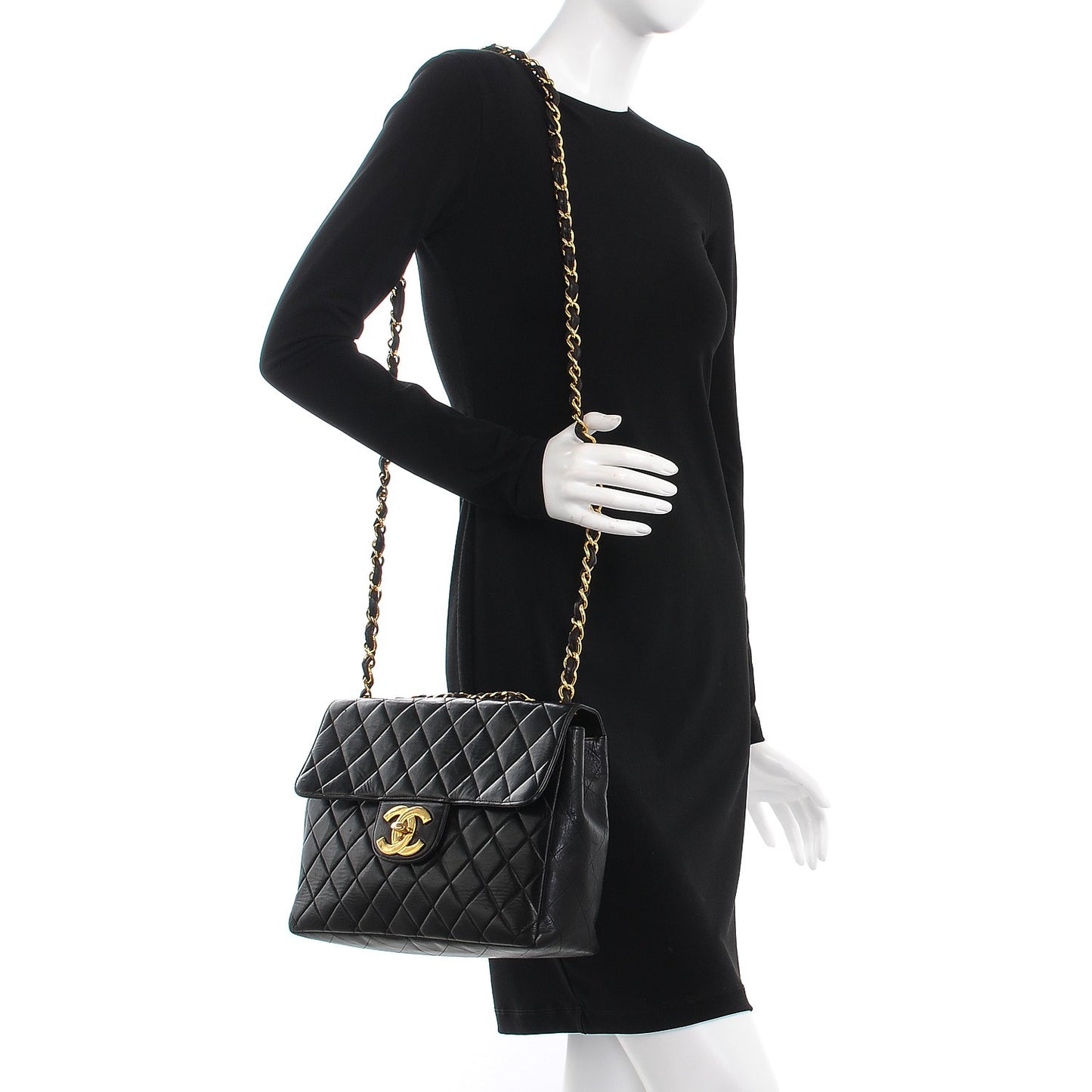 Lambskin Quilted Jumbo Single Flap Black
