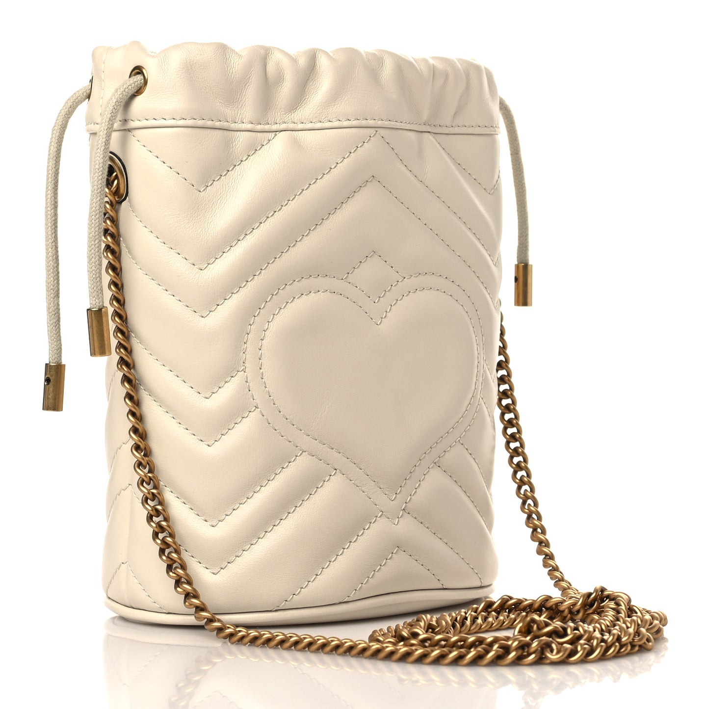 Calfskin Matelasse Mini GG Marmont 2.0 Bucket Bag White