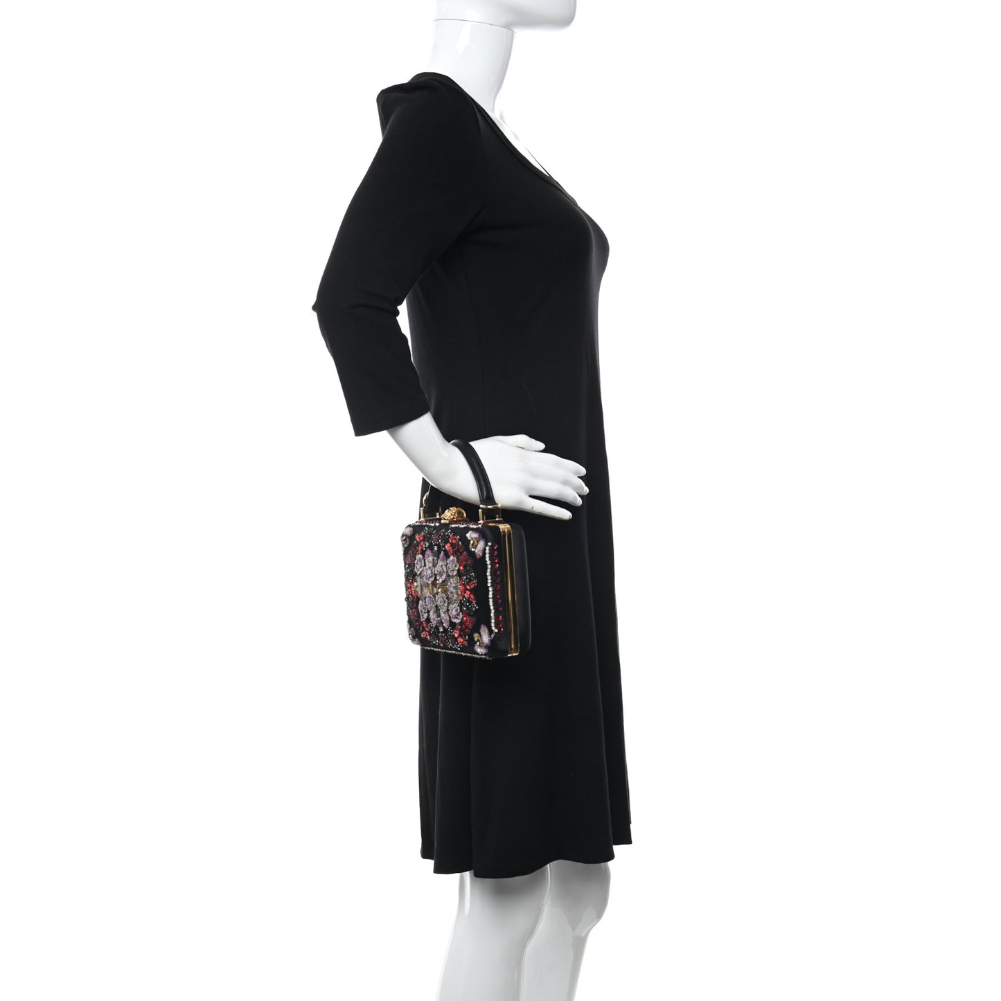 Satin Crystal Embellished Top Handle Box Clutch Black