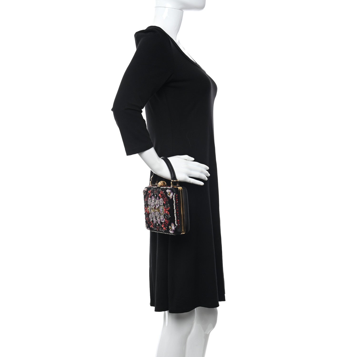 Alexander McQueen Satin Crystal Embellished Top Handle Box Clutch Black 2 of 10