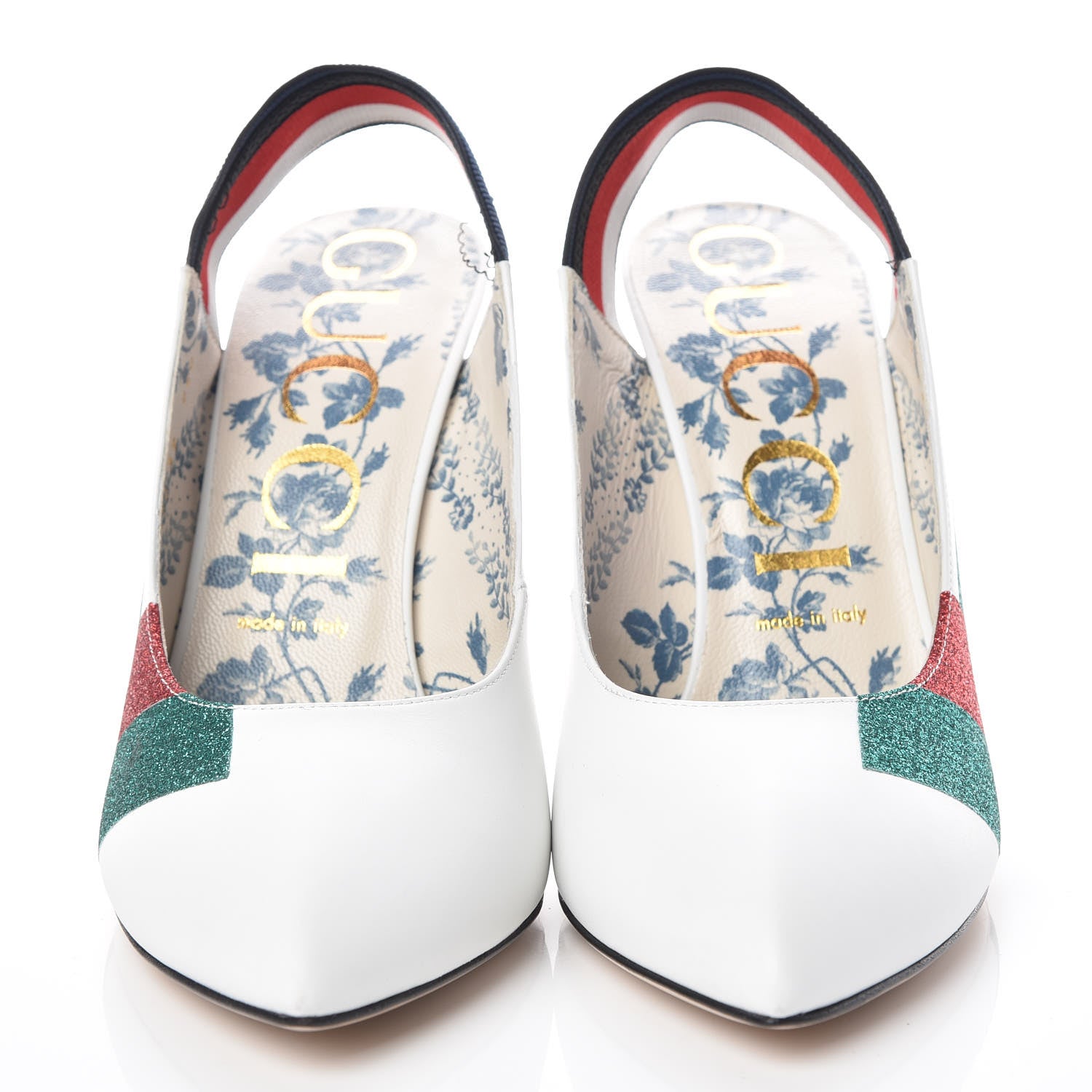 Gucci Calfskin Glitter Web High Heel Slingback Pumps 39 White 2 of 12
