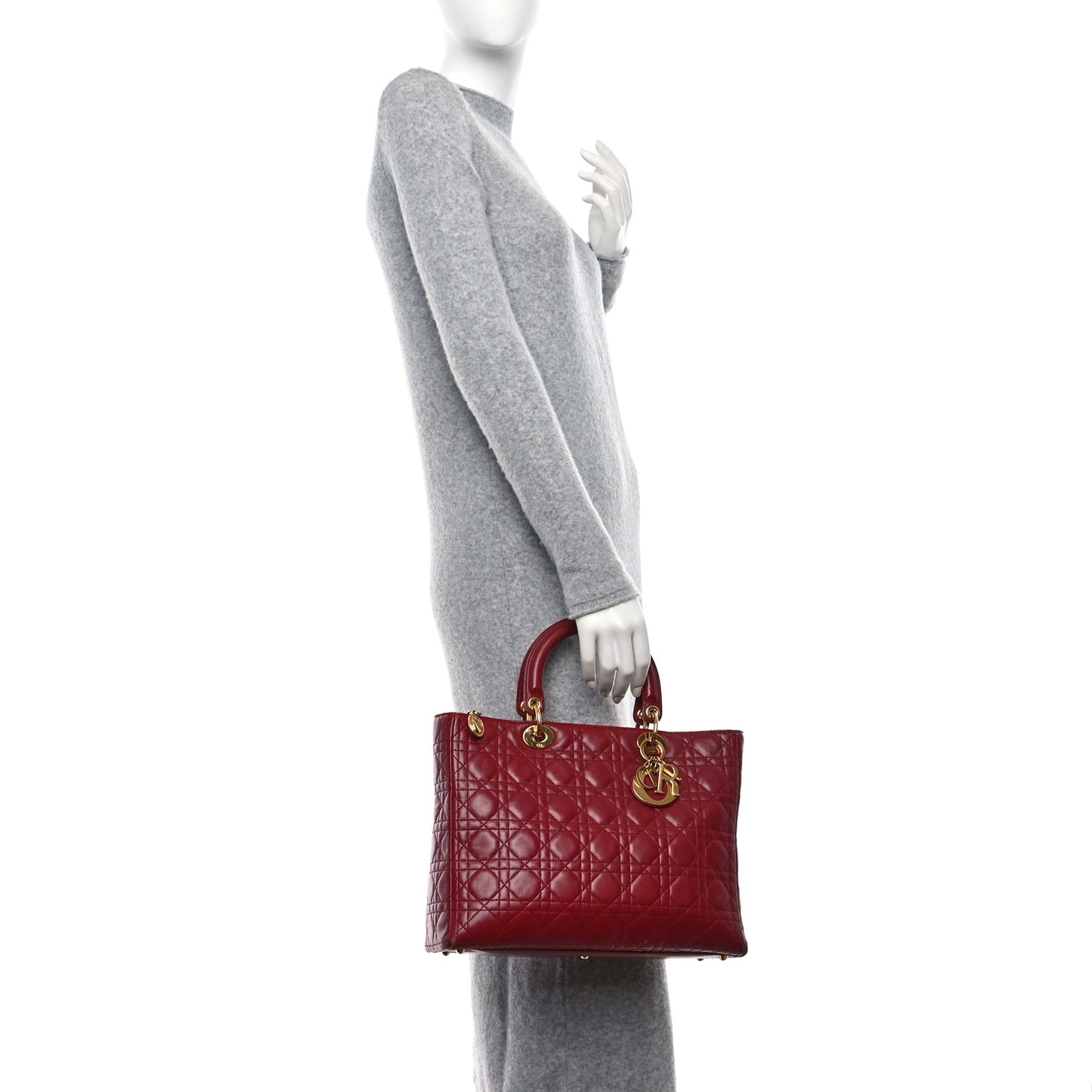 Lambskin Cannage Large Lady Dior Burgundy