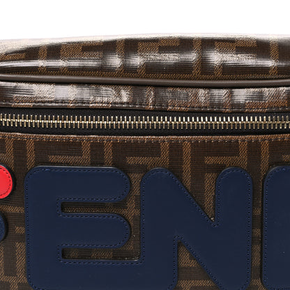 Fendi X FILA Glazed Fabric Vitello Century FF 1974 Mania Belt Bag Mogano Panna Blueberry 7 of 10
